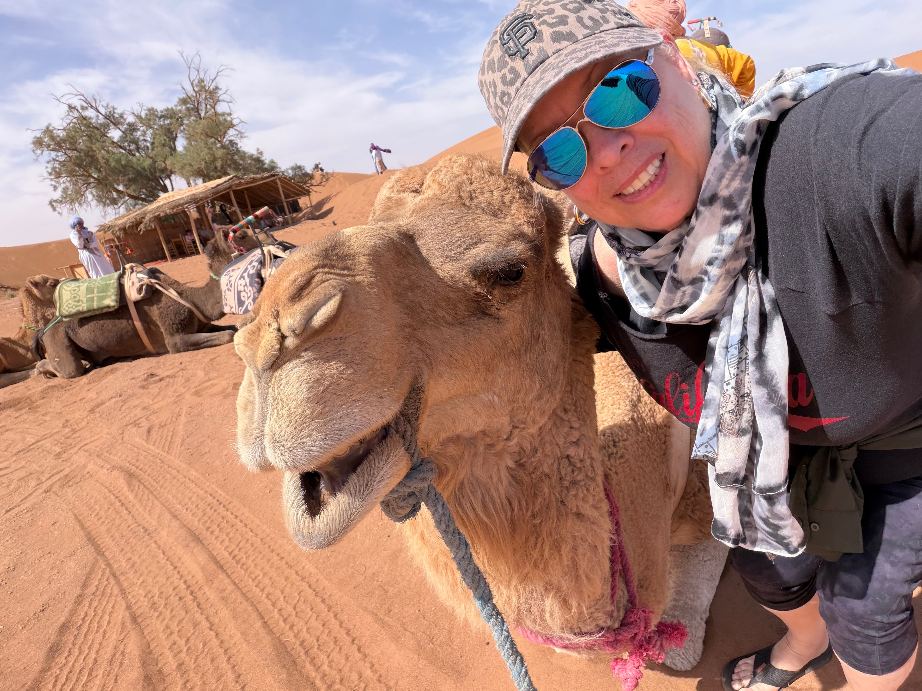 A camel encounter in the Sahara desert near Erg Chigaga.